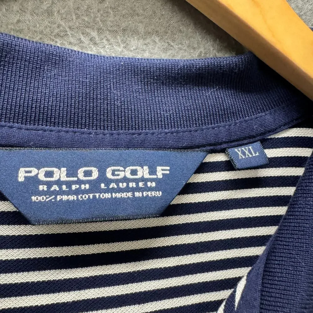 Ralph Lauren Polo Golf Shirt Mens XXL Blue Stripe White‎ Pony Preppy Coastal VTG
